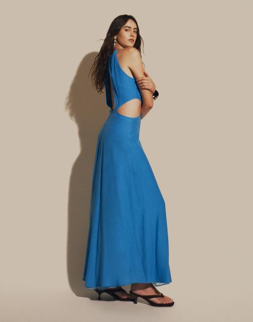 Kaiia - Robe longue dos nu en coton mélangé avec découpe - Aqua, 2 de 7