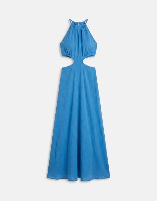 Kaiia - Robe longue dos nu en coton mélangé avec découpe - Aqua, 5 de 7