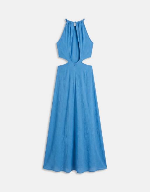 Kaiia - Robe longue dos nu en coton mélangé avec découpe - Aqua, 6 de 7