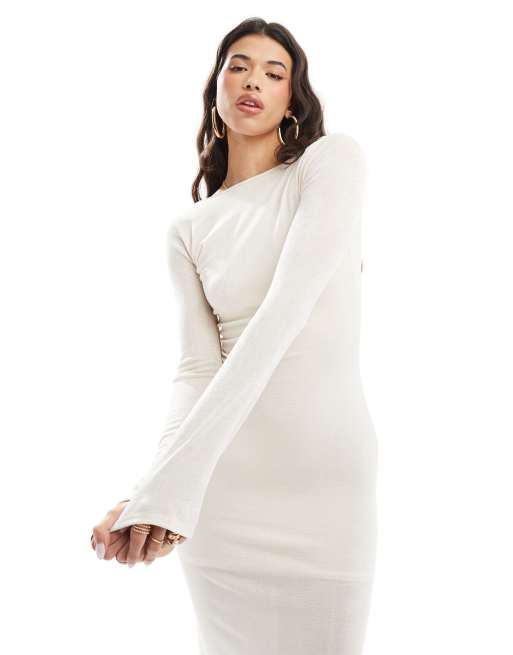 Kaiia Robe texturee longueur mollet avec dos echancre Creme