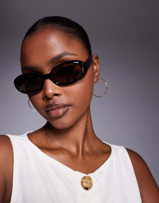 Kaiia round frame orange lens sunglasses in black