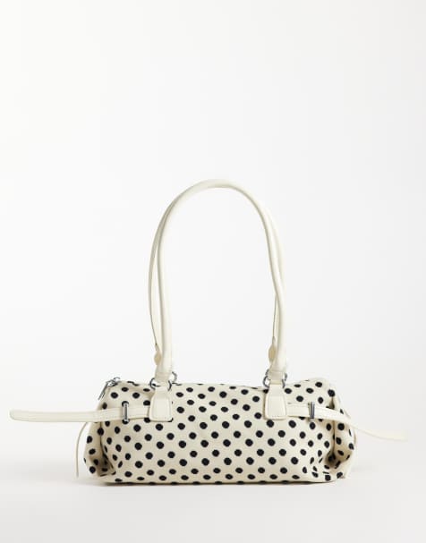 Kaiia sac bowling en tissu à pois crème et noirs - view 1