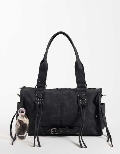 Kaiia sac porté épaule exclusif noir à boucle, œillets et pampilles effet mat, 2 de 4