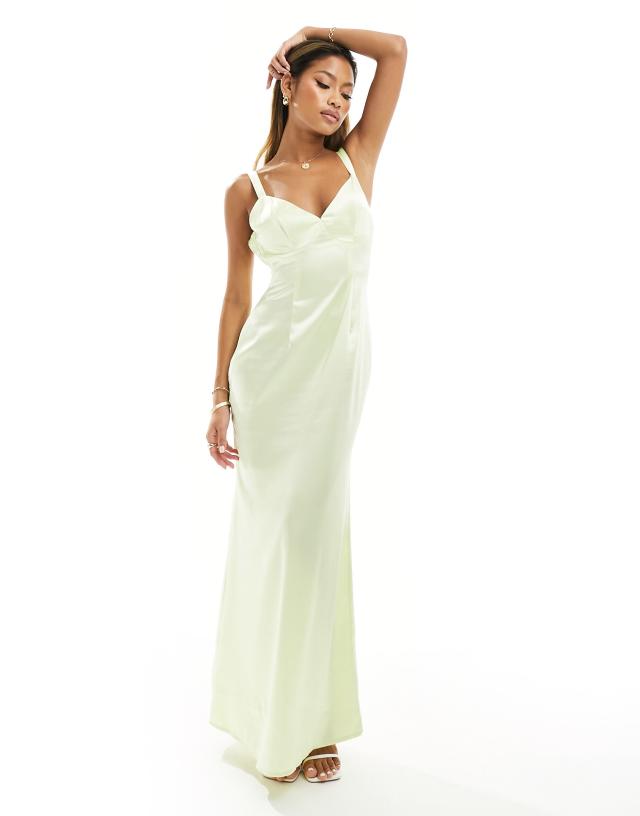 Kaiia - satin cross back maxi dress in lemon