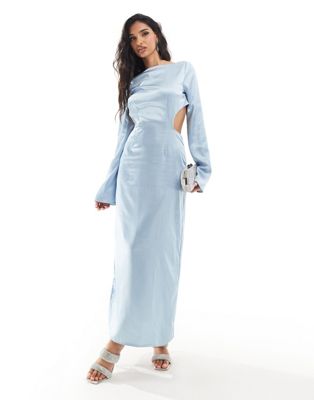 Kaiia satin cut out bow back maxi dress in baby blue Sale