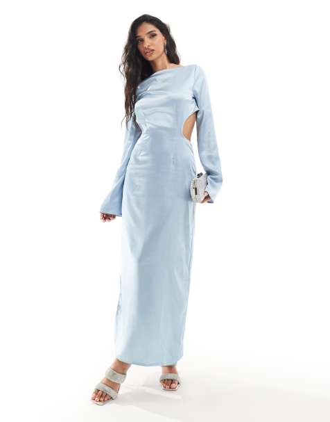 Kaiia satin cut out bow back maxi dress in baby blue - view 1