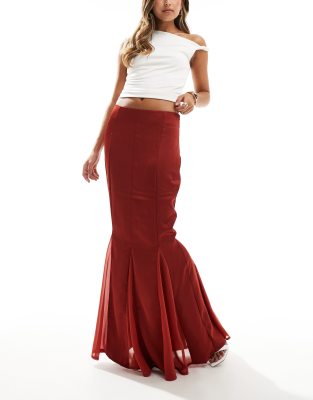 satin fishtail maxi skirt in rust-Copper