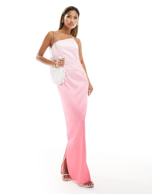 Kaiia satin one shoulder maxi dress in pink ombre ASOS