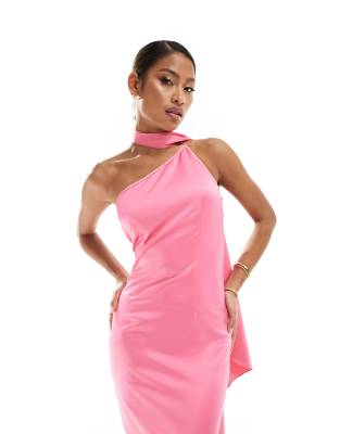 Kaiia satin scarf detail maxi dress in pink