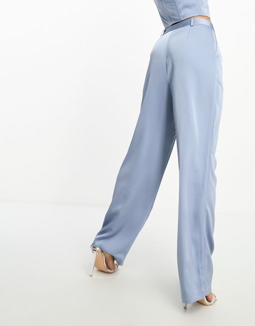 Kaiia satin tailored high waist pants in blue (part of a set)