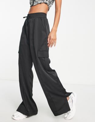 Black Cargo Pocket Wide Leg Jeans