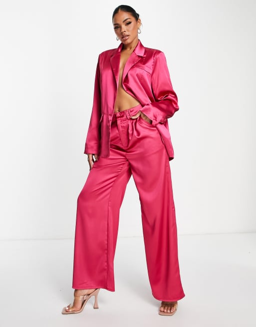 Wide Leg Satin Trousers - Fuchsia Satin