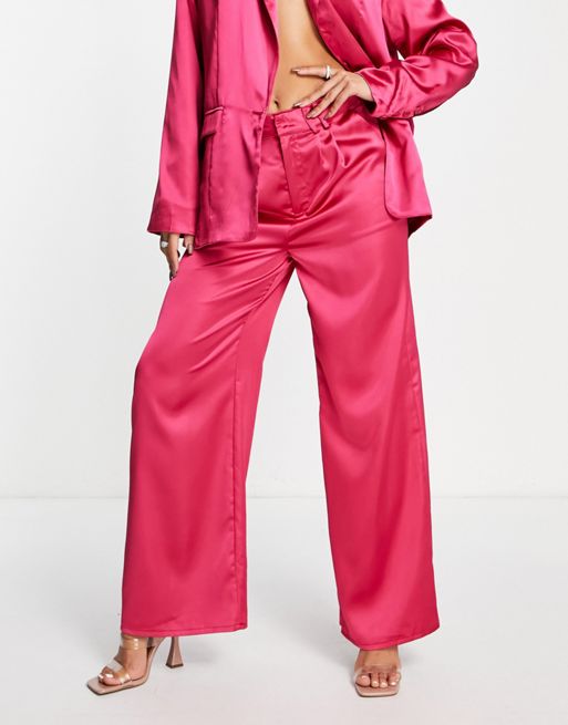 Chateau Pink Satin Wide Leg Pants for Women - Sophie Boutique