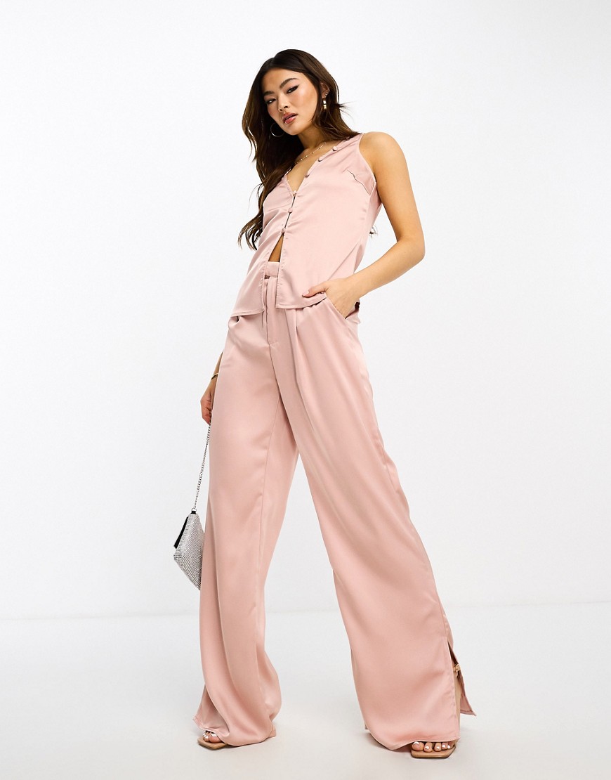 Kaiia satin wide leg tailored trousers co-ord in light pink
