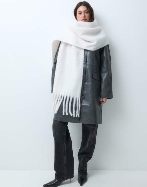 Kaiia sciarpa oversize con frange, morbidissima, color crema, 1 di 5