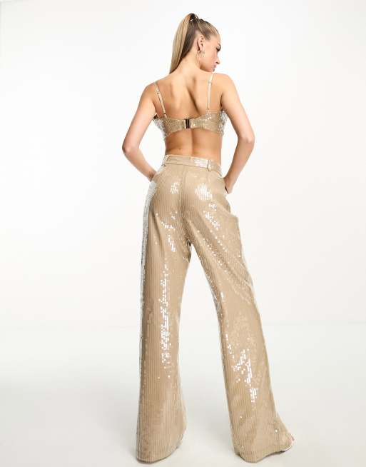 Gold Sequin Wide Leg Trousers