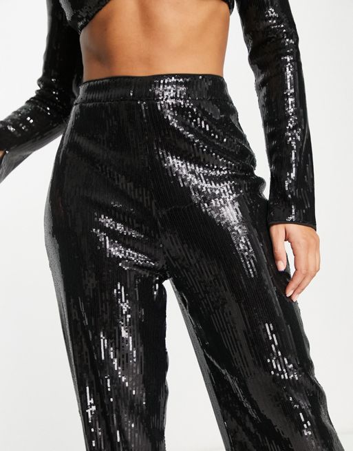 ASOS DESIGN extreme flare sequin trouser in black