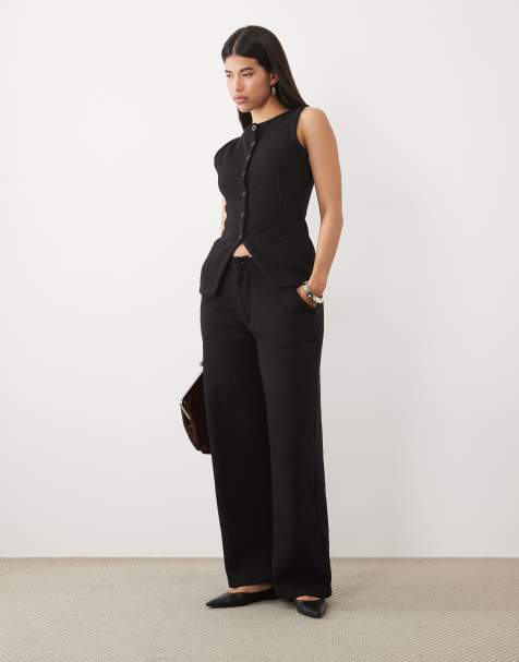 Kaiia set med fleece-mjukisbyxor med vida ben i svart - view 1