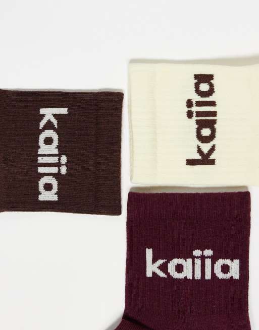 Kaiia - Set met 3 paar sokken met contrasterend geborduurd logo in multi, 2 van 3