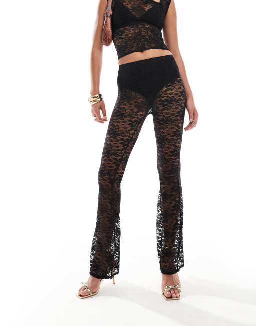 eaphi SHEER LACE PANTS ブラック Women Sheer Mesh Lace Pants Underwear Floral Lace Stretchy
