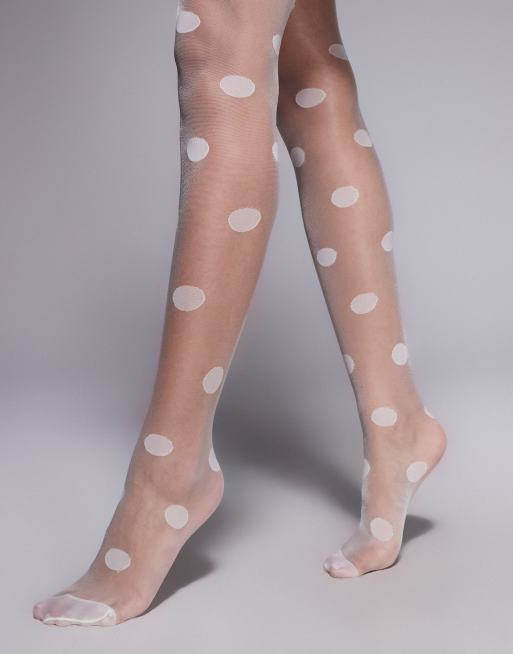 Kaiia sheer polka dot tights in white, 3 of 3