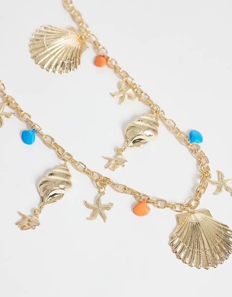 Kaiia shell charm detail belly chain in gold - view 1