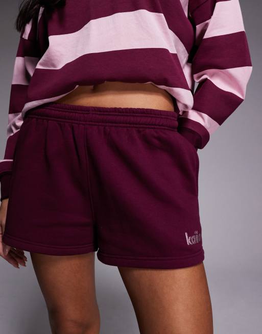 Kaiia - Short d'ensemble molletonné à logo brodé en coton majoritaire - Rose pastel et bordeaux, 5 de 5