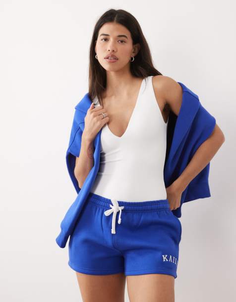 Kaiia - Short d'ensemble molletonné en coton majoritaire avec logo brodé - Cobalt - view 1