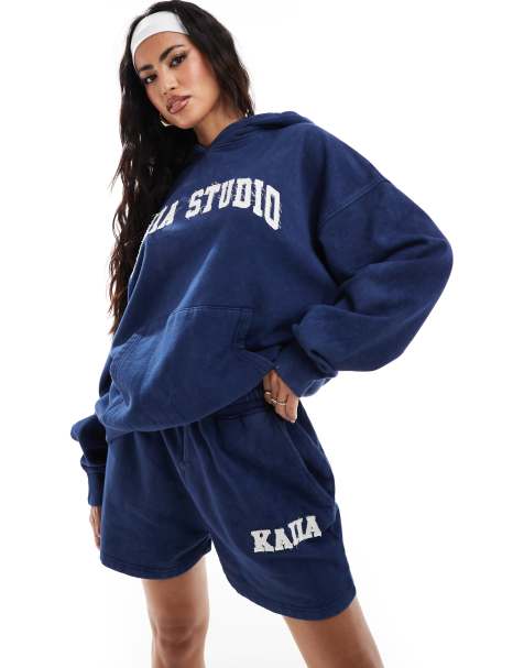 Kaiia - Short d'ensemble molletonné en coton mélangé avec appliqué - Bleu jean - view 1