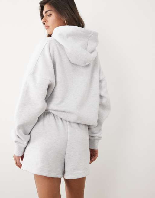 Kaiia - Short d'ensemble molletonné en coton mélangé avec logo en métal argenté - Gris chiné, 4 de 5