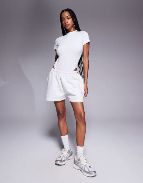 Kaiia short sleeve high neck bodysuit and mini sweat shorts co-ord in light grey marl - view 1