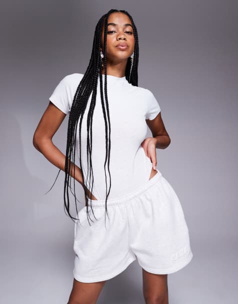 Kaiia short sleeve high neck bodysuit co-ord in light grey marl - view 1