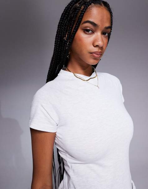 Kaiia short sleeve high neck bodysuit in light gray heather - part of a set - view 1
