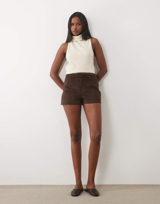 Kaiia - Short ultra court en imitation daim - Chocolat, 5 de 5