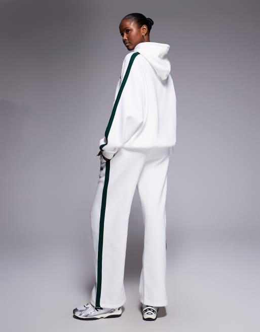 Kaiia side stripe wide leg sweatpants in white and dark green - part of a set, 2 of 5