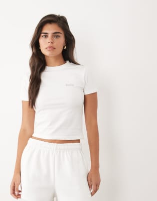 Kaiia Silver Hardware Logo Fitted Baby Tee In White