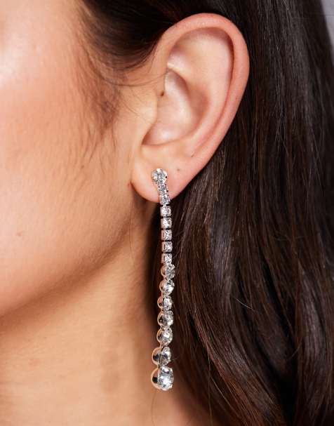 Kaiia – Silverfärgade hängande örhängen med elegant strass, exklusivt hos ASOS - view 1