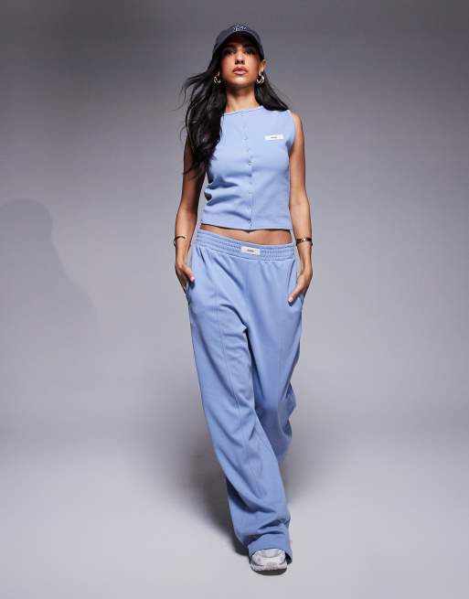 Kaiia sleeveless cropped button through vest top and wide leg joggers co-ord in charcoal