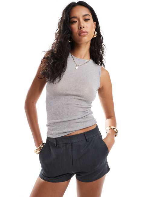 Kaiia sleeveless mesh top in grey