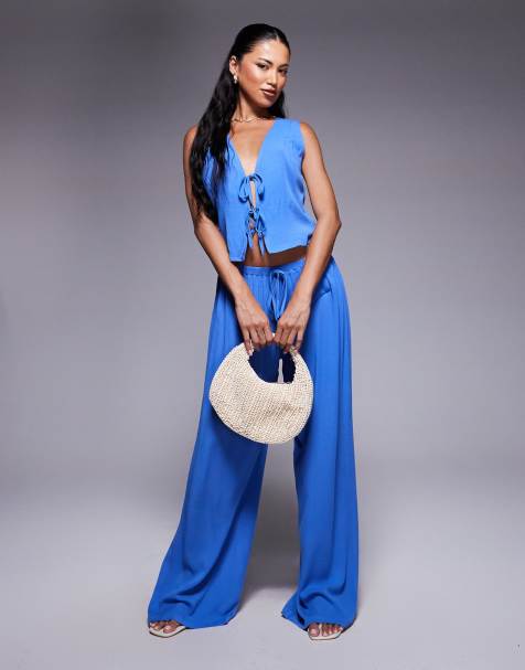 Kaiia sleeveless vest and wide leg pants set in cobalt blue - view 1