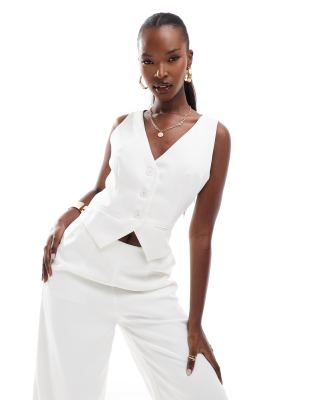 sleeveless wide leg vest jumpsuit in black-White