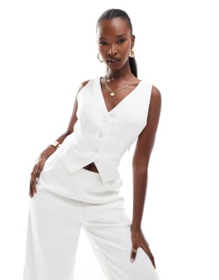 Kaiia Sleeveless Wide Leg Vest Jumpsuit In White