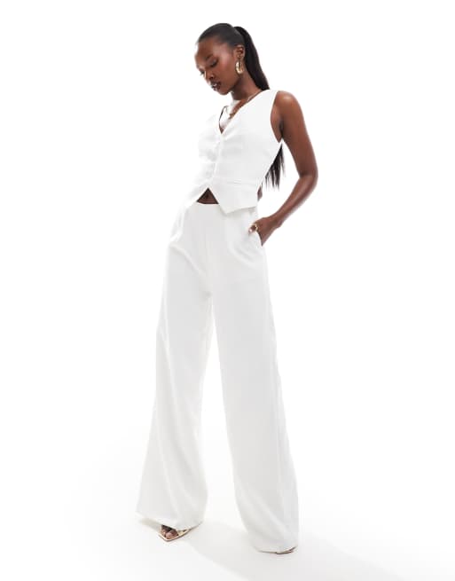 Kaiia sleeveless wide leg waistcoat jumpsuit in white - WHITE
