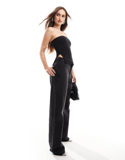 Kaiia slinky bandeau side split top in black, 2 of 4