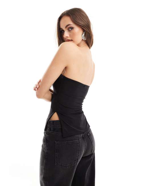 Kaiia slinky bandeau side split top in black, 3 of 4