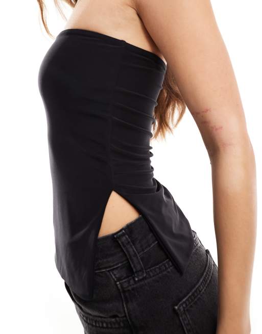 Kaiia slinky bandeau side split top in black, 4 of 4