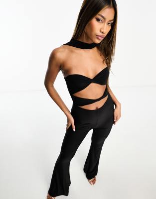 Kaiia Slinky Choker Cut Out Jumpsuit In Black