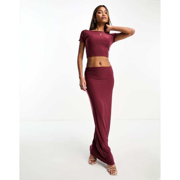 Burgundy maxi skirt outlet uk