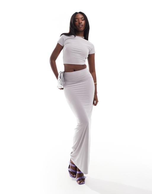 Kaiia slinky column maxi skirt co-ord in light grey