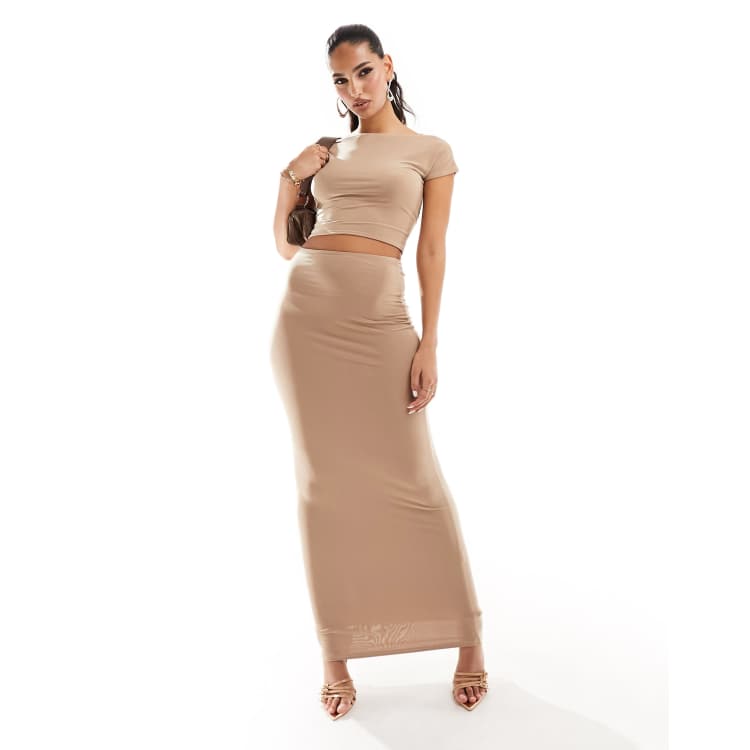 Kaiia slinky column maxi skirt in camel - part of a set | ASOS